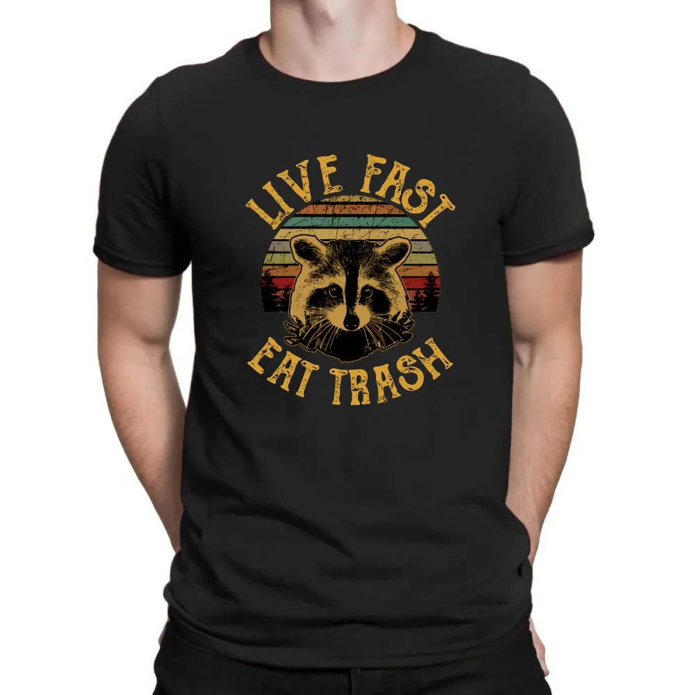 Live Fast Eat Trash Raccoons Винтажная футболка Ретро новые модные мужские топы крутая с