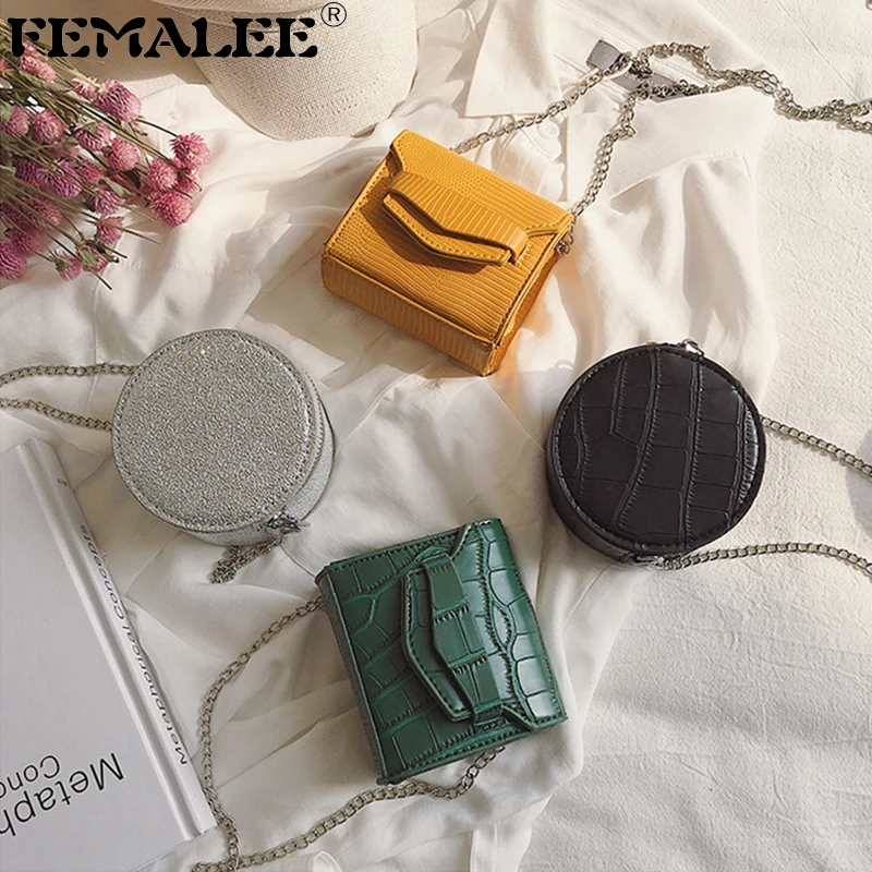 FEMALEE INS حار بو التمساح مصغرة مخلب النساء لطيف صغيرة Crossbody أكياس مربع دائرة الإناث سلاسل الأزياء حزب حقائب كتف