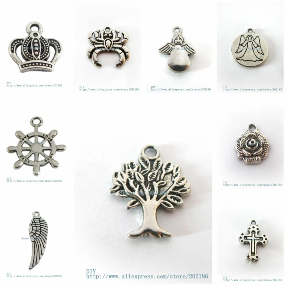 

10pcs/lot tree of life crown angle wing flower cross love heart antique pendant charms fit for necklace pendant keychain