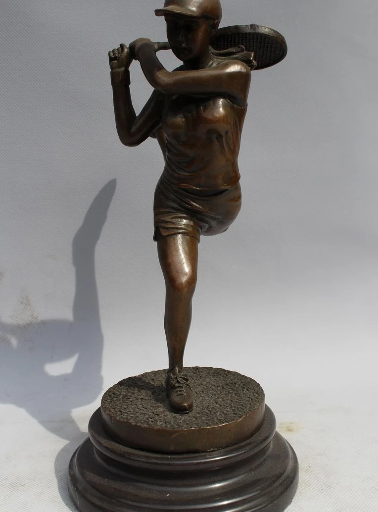 

10"Western Art sculpture Bronze Marble men Exercise play tennis Statue