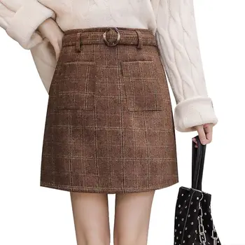 

2019 Sexy Bodycon Skirts Women Vintage Plaid Pocket Mini Skirt Sexy High Waist Short Skirt