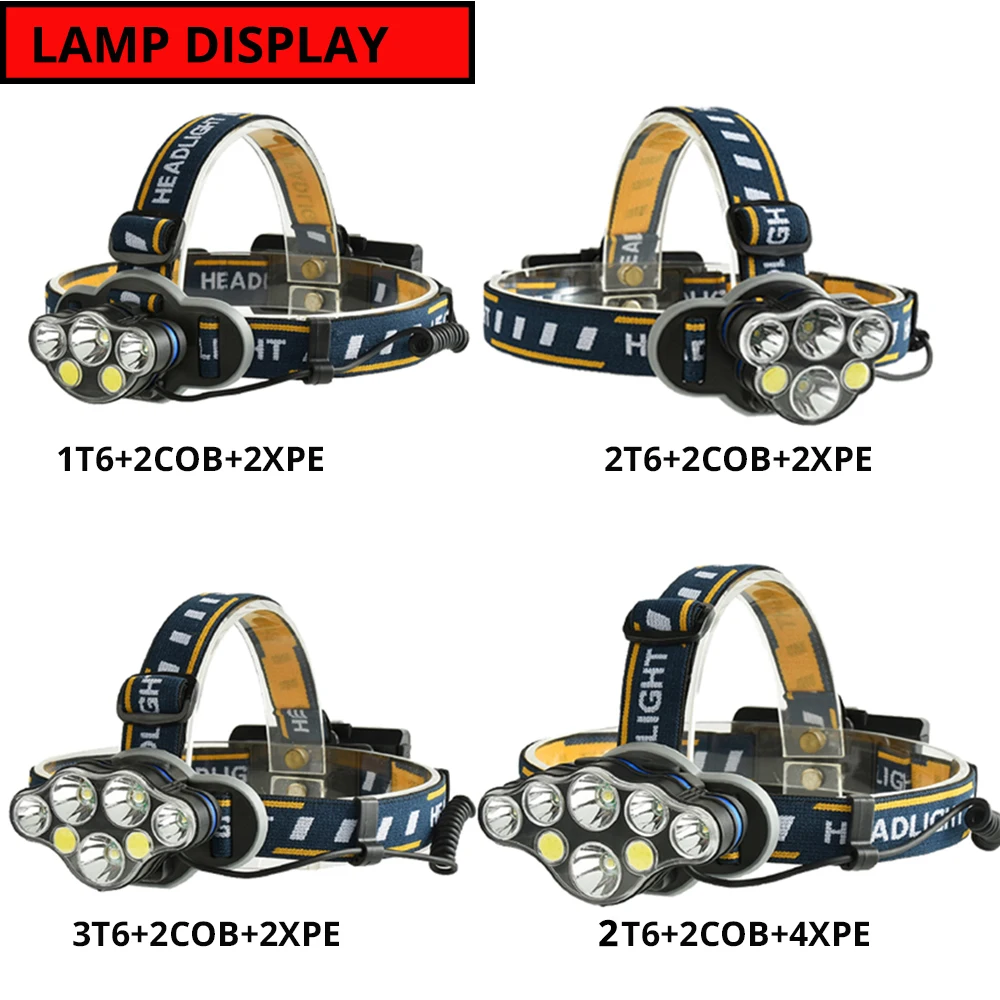 8 режимов светодиодный налобный фонарь COB 5/6/7/8 светодиодный T6+ COB светодиодные фары usb лампа для кемпинга фонарь+ 2*18650 батарея+ usb кабель+ зарядное устройство+ подарочная коробка