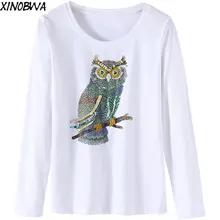 Новинка, Женская Осенняя модная свободная футболка с круглым вырезом и длинным рукавом, расшитая блестками, с принтом животных, топы, женские повседневные хлопковые рубашки