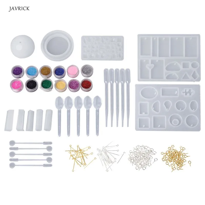 

1 Set Silicone Mold Epoxy Resin Crafts DIY Jewelry Making Tools With Shiny Powder Spoon Mix Stick Clasp Pendant Necklace Charms