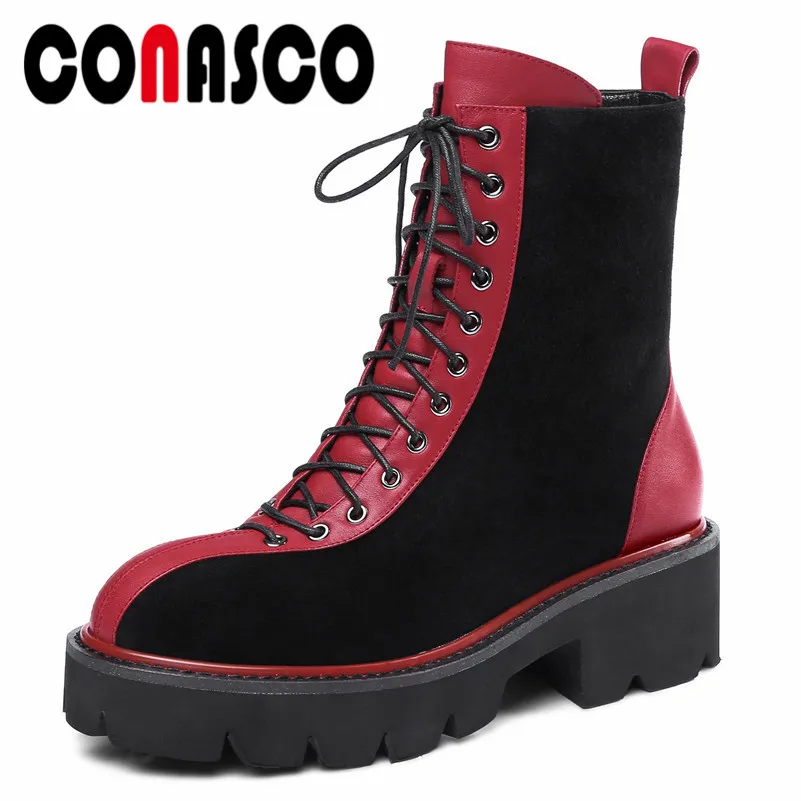 Moto Corss attaché Noir De Nouveau Marque Hauts Vache Mode Suède Talons 1 Punk Femmes Bottes Cheville Automne Conasco Hiver Courtes Boot Base nPUR7xwn
