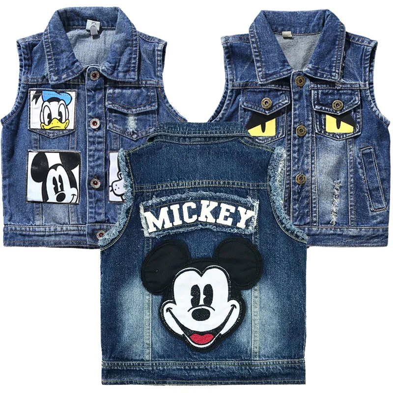 

New 2019 Children Spring Autumn Cartoon Jeans Vest Fashion Jackets For 1-7T Boys Girls Donald Duck Waistcoat Denim Outerwear