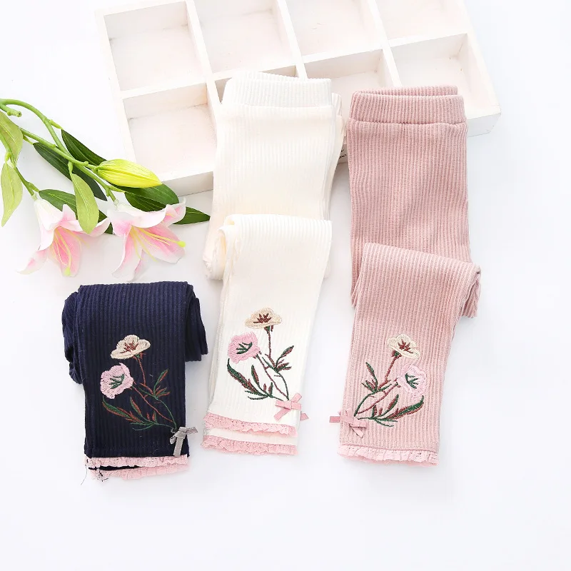 Fashion Girls Leggings Ruffles Lace Cotton Leggings For Girls Solid Embroidery Baby Pants Flower Bow Legging Baby Girl Clothing  (17)