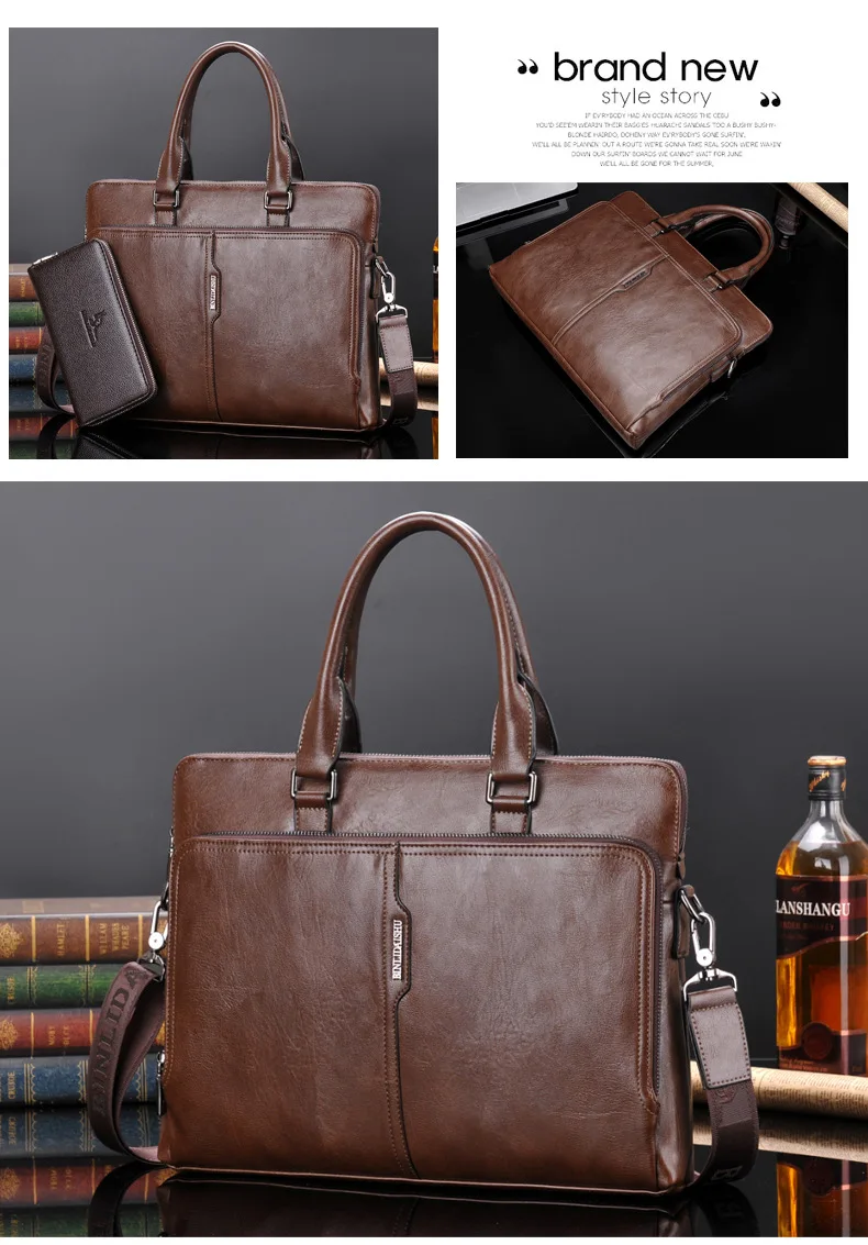 Мужской кожаный деловой портфель, сумка через плечо для 14 "ноутбука, мужская сумка через плечо, сумки-мессенджеры