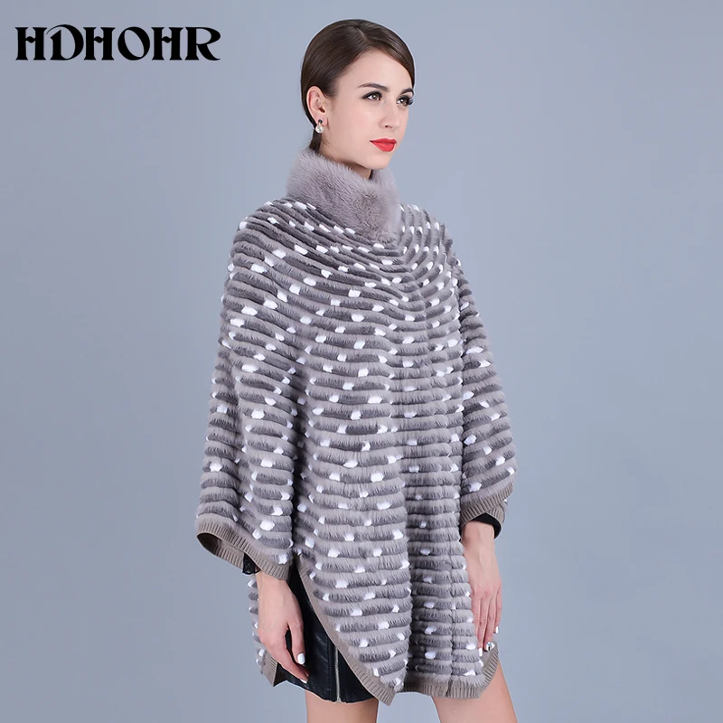 HDHOHR 2018 Real Mink Fur Coat Women Natural Kintted Mink Coats Batwing Sleeve Winter Warm Full Pelt Mandarin Collar Fur Jackets Coats