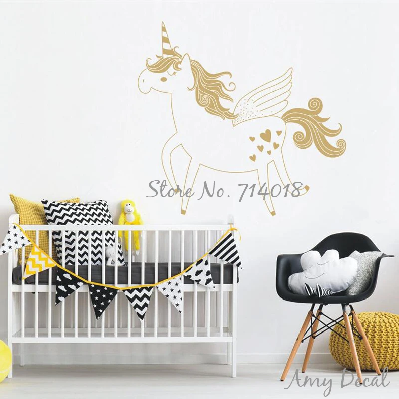 Unicorn Wall Decal Gold Vinyl Wall Decal Removable Wall Sticker For