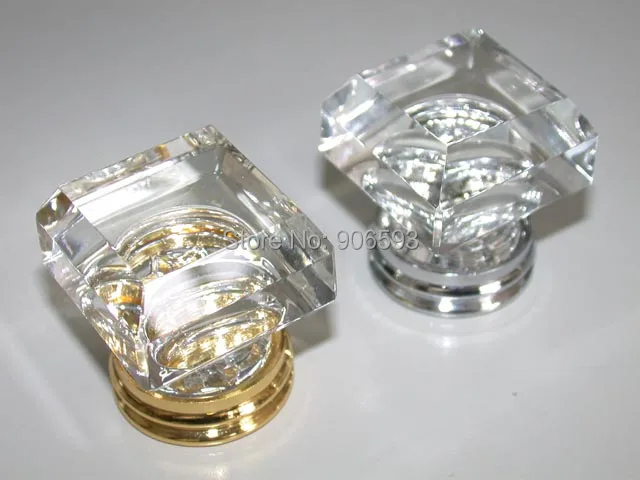 

50PCS/LOT FREE SHIPPING 33MM CLEAR SQUARE CRYSTAL KNOBS ON CHROME BRASS BASE