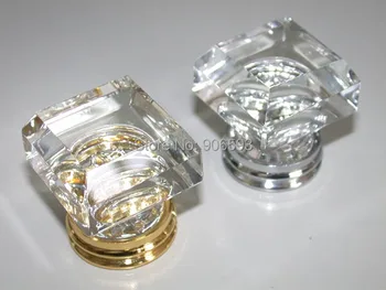 

50PCS/LOT FREE SHIPPING 33MM CLEAR SQUARE CRYSTAL KNOBS ON CHROME BRASS BASE