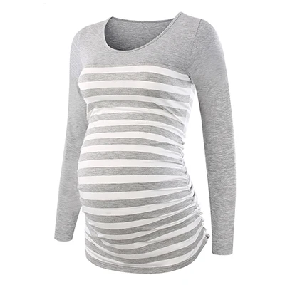 Комплект из 3 предметов, Женская туника для беременных, топы, одежда для мамы, красивая футболка с длинными рукавами и рюшами, с глубоким вырезом, для беременных - Цвет: gray stripe