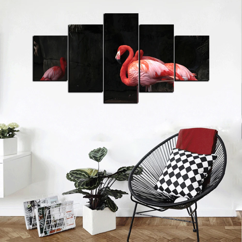 

Artwork Poster HD Prints Home Decor Flamingos 5 Pieces Animal Wall Art Modern Frame Modular Pictures Living Room Canvas Painting
