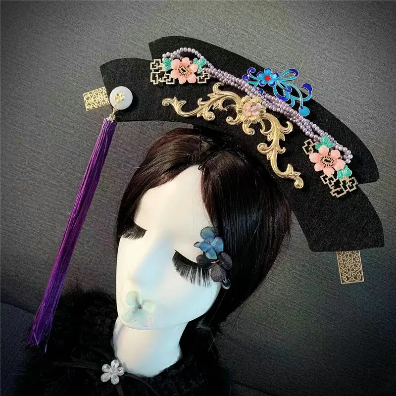 Женский косплей цветок жемчуг стразы кисточки для волос Китайский национальный древний костюм повязки для волос свадебные палочки для волос аксессуар - Цвет: Handmade Headwear