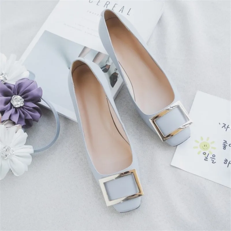 

2019 spring and autumn new thick with single shoes square head fashion women's shoes sky blue 0428