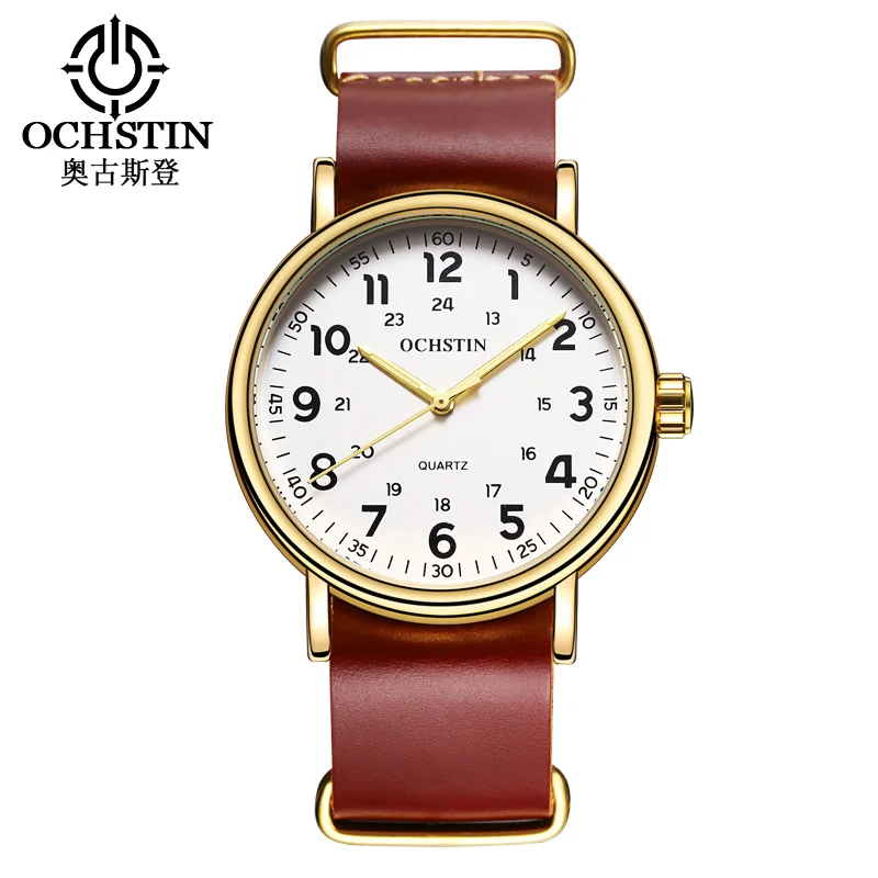 

OCHSTIN Mens Watches Top Brand Luxury Genuine Leather Strap Quartz Watch Men Fashion Relogio Masculino 081B