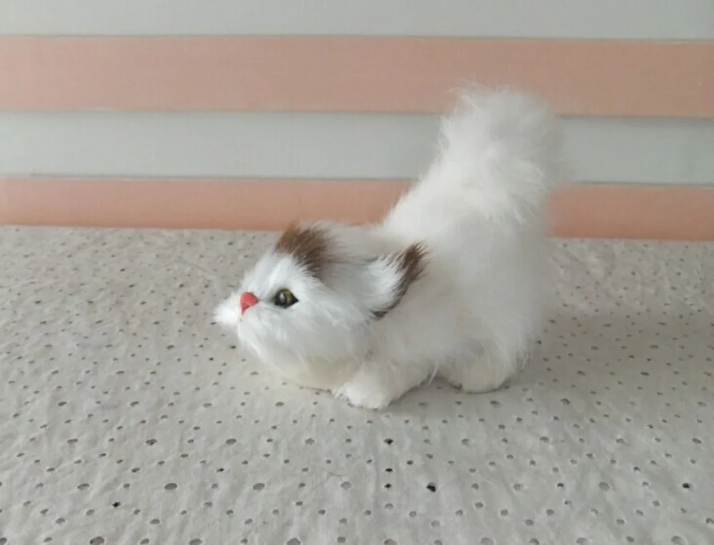 Милая маленькая имитация белого кота polytene &amp fur naughty cat подарок около 13x8x10 см |