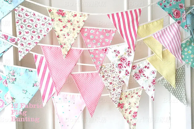 12 Flags colorful fabric flags bunting Pennant party  