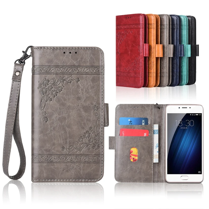 

Newest Wallet case for Meizu M3E Flip case with Strap,100% special PU leather embossing flower book cover case
