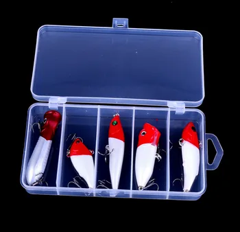 

50set Hot Red Head Fishing Lure Set with Box Lifilike Popper VIB Pencil Plastic Hard Bait