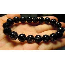 Настоящий высококачественный прозрачный натуральный черный Рутиловый Кварц готовый стрейч мужской браслет круглые большие бусины 10 мм