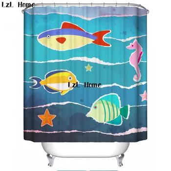 

LzL Home Blue Sea And Marine Life Shower Curtain Bathroom Decor Waterproof Blue Ocean Bathroom Curtains High Quality Home Decor