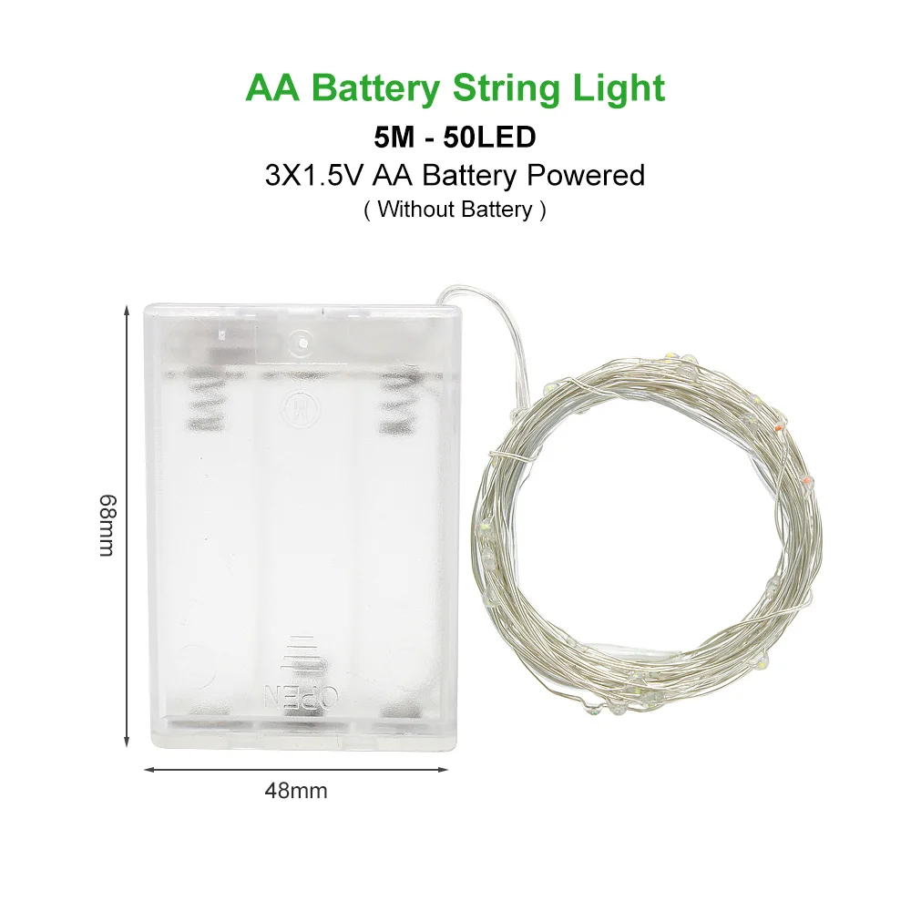 5M AA Battery Box ANBLUB, 3 м, 5 м, 10 м, светодиодный светильник, AA, на батарейках, для улицы, в помещении, Рождественское украшение, гирлянда, сказочный светильник, s CR2032 батарея - Испускаемый цвет: 5M AA Battery Box