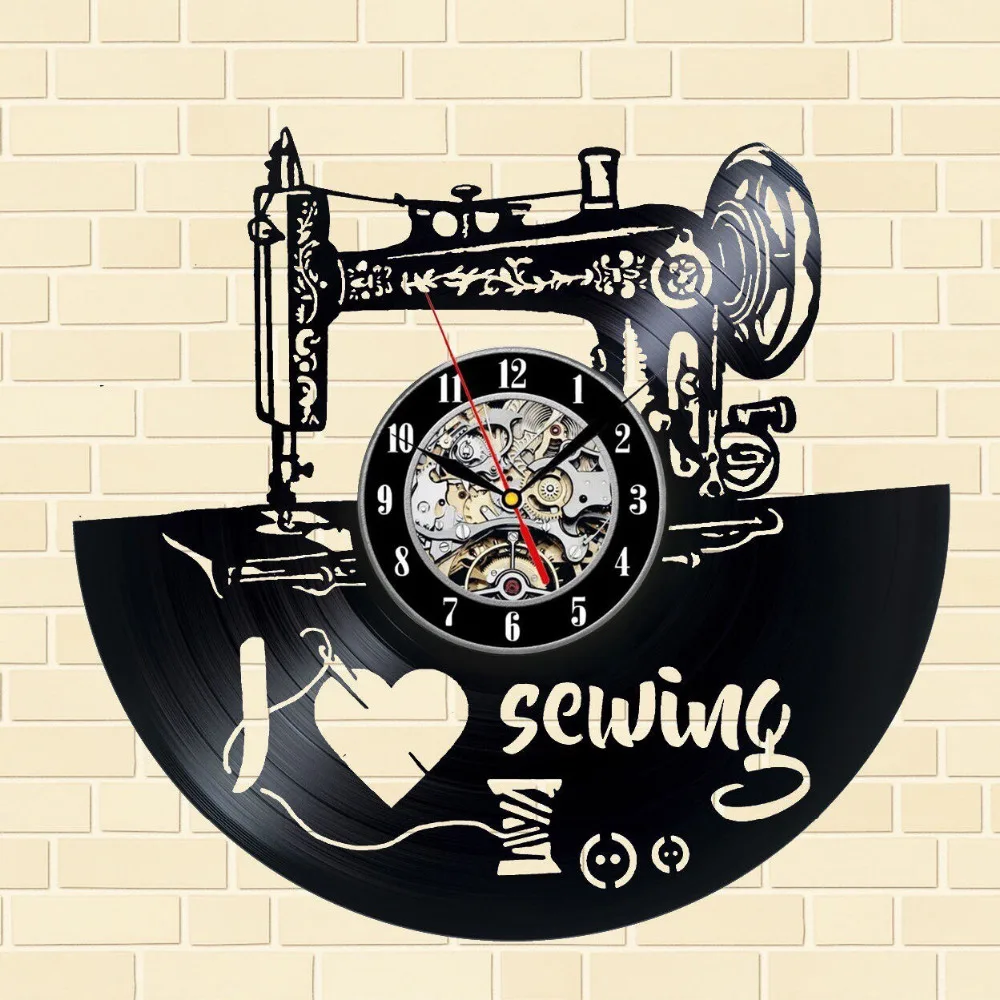 

2019 New Arrival CD Vinyl Record LP Creative Design Sewing Machine Shape Wall Clocks