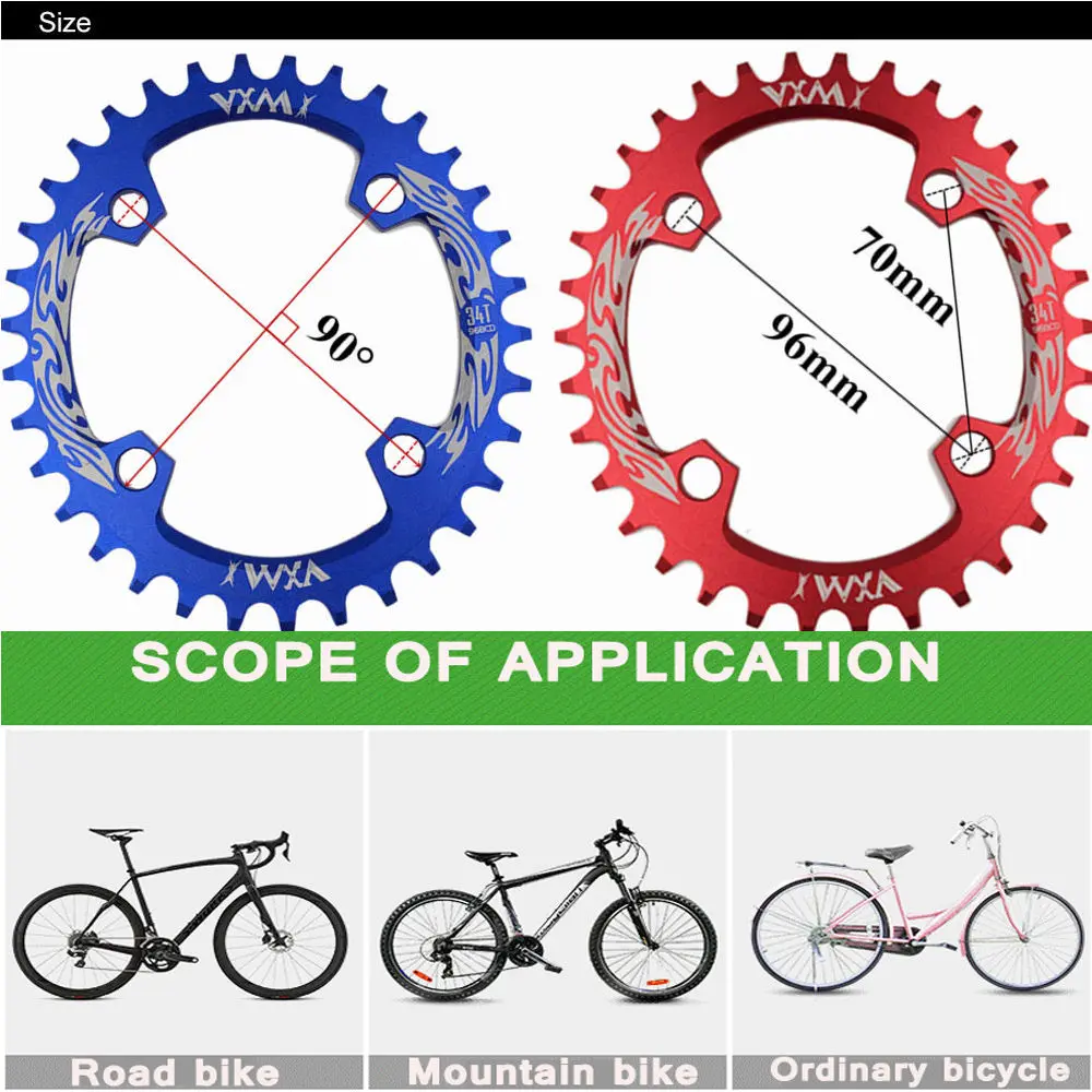 Vxm دراجة 96BCD 32 طن/34 طن/36 طن/38 طن سبائك خفيفة mtb الدراجة الضيق واسعة chainring البيضاوي chainwheel دورة crankset دراجة أجزاء
