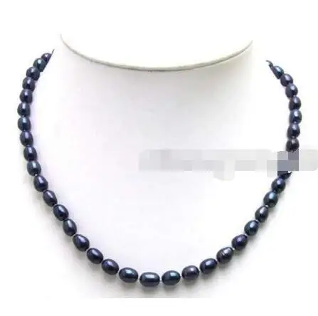 

Free Shipping >>SALE 6-7MM Rice BLACK Natural Freshwater PEARL 17" NECKLACE