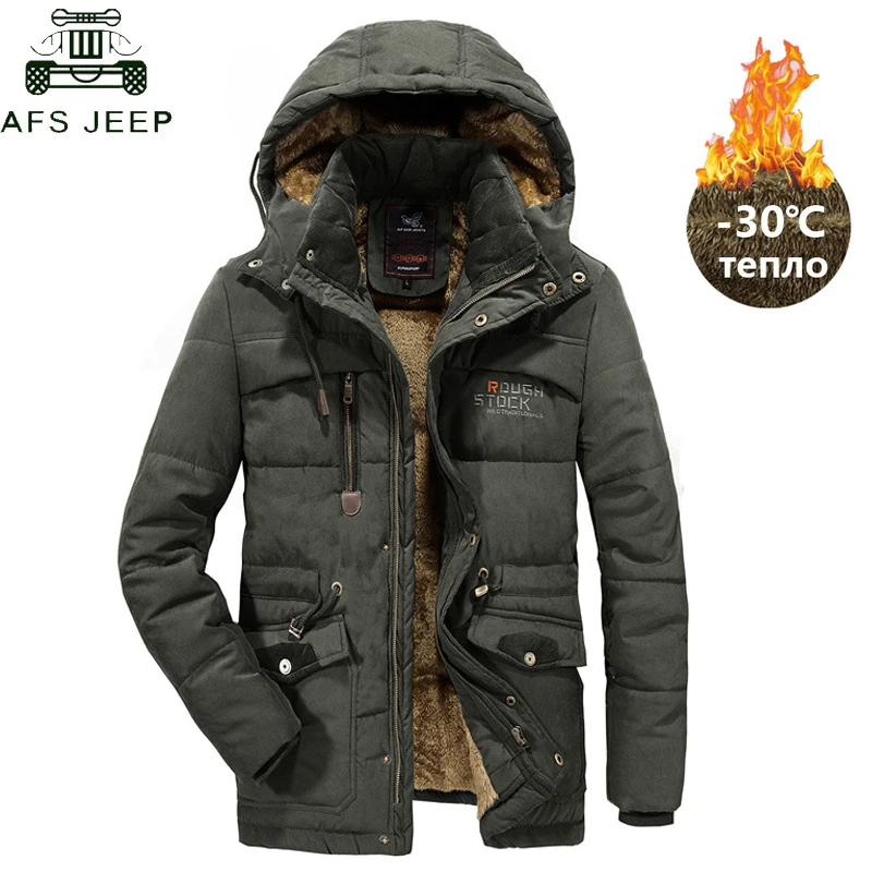 AFS JEEP, Мужская парка, пальто, зимняя куртка, Мужская, плюс размер, 5XL, 6XL, 7XL, 8XL, утолщенная, теплая, с хлопковой подкладкой, куртки, мех, с капюшоном, ветровка