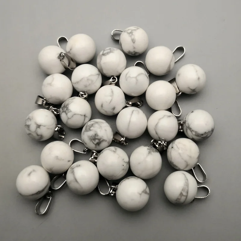 Модные круглые подвески и ожерелья из натурального камня белого хавлита бирюзы с