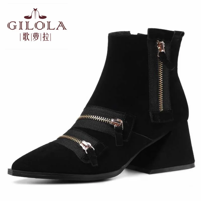

6cm hoof heels sheepskin ankle genuine leather boots motorcycle women boots women shoes autumn woman winter snow #Y0629172F