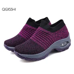 Platform Sneakers Women Knitting Sock Shoes Woman Breathable Ankle Wedges Running Shoe Female Comfortable Casual Shoes Big Size Platform Sneakers Women Knitting Sock Shoes Woman Breathable Ankle Wedges Running Shoe Female Comfortable Casual Shoes Big Size