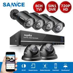 SANNCE Новый 8CH 5in1 TVI DVR 720 P 6 шт. Пуля 2 шт. Купол ИК непогоды наружного видеонаблюдения охранных камера Системы