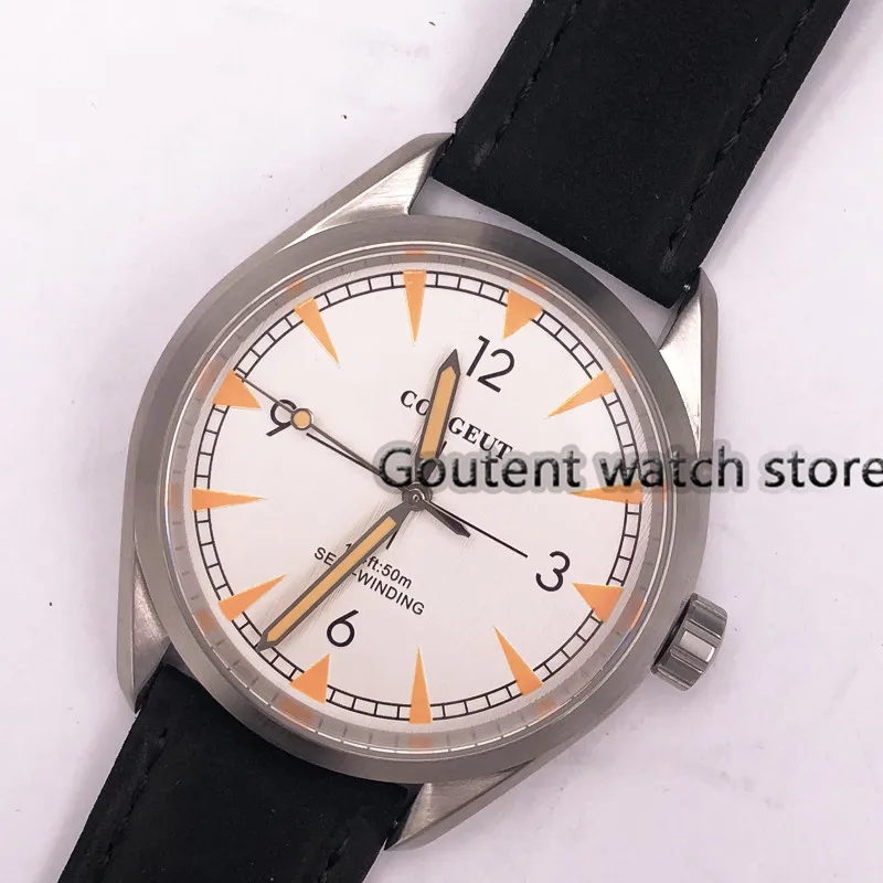 

41mm Corgeut White Dial Bracelet Brushed Leather Case Sapphire Glass Automatic Movement Men's Watch