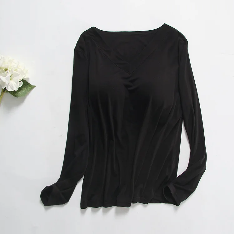 Однотонные бамбуковые Модальные топы для сна Женские уютные весенние пижамы с длинными рукавами для женщин домашняя одежда - Цвет: black