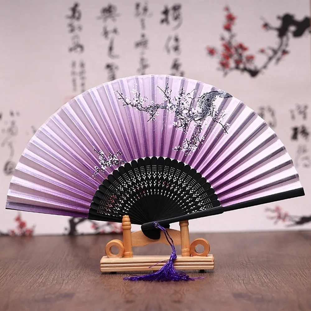 

Chinese Japanese Folding Silk Bamboo Butterflies Sakura Hand Fan Wedding Gift