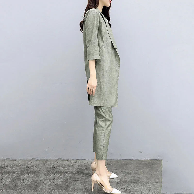Spring Suit 2018 New Women Two-piece Cotton and linen Suit Jacket Nine Pants Casual Fashion Workplace Executive Suit Ladies yh33