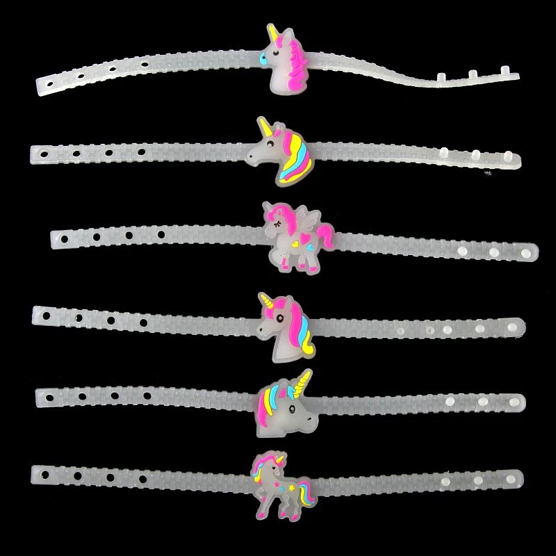 6 шт. светящийся Силиконовый браслет с милым животным единорогом прозрачный мультяшный браслет с анимэ браслет ювелирные изделия для детей Ювелирные изделия Подарки