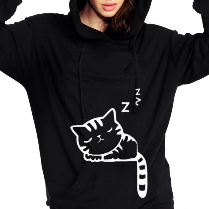Winter New Fashion Women Long Sleeve Cute Cat Pattern Print Cat Ear
