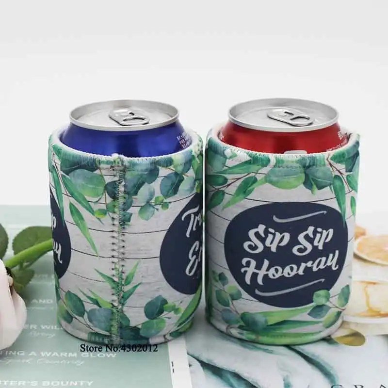 

100pcs/lot Printing Logo Can Sleeve Wedding Gift Customized Stubby Holders Insulated Bag Can Cooler Neoprene Drink Sleeve