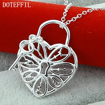 

DOTEFFIL 925 Sterling Silver Key Heart Pendant Necklace 18 inch Chain For Woman Wedding Engagement Party Charm Jewelry