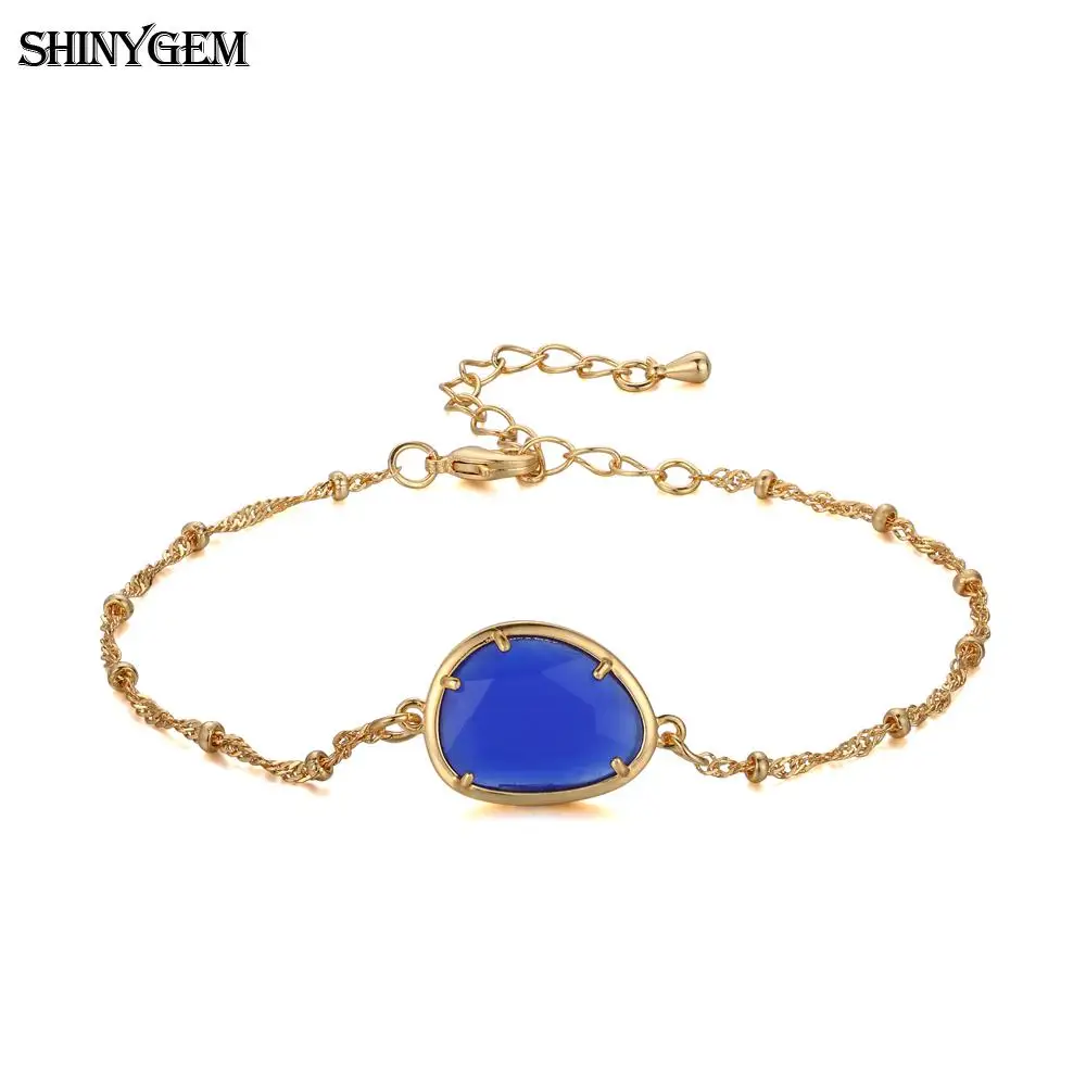 ShinyGem капли воды форма граненый Кристалл Шарм браслет Золотое покрытие звено цепи браслеты натуральный камень браслеты из камней для женщин - Окраска металла: Blue