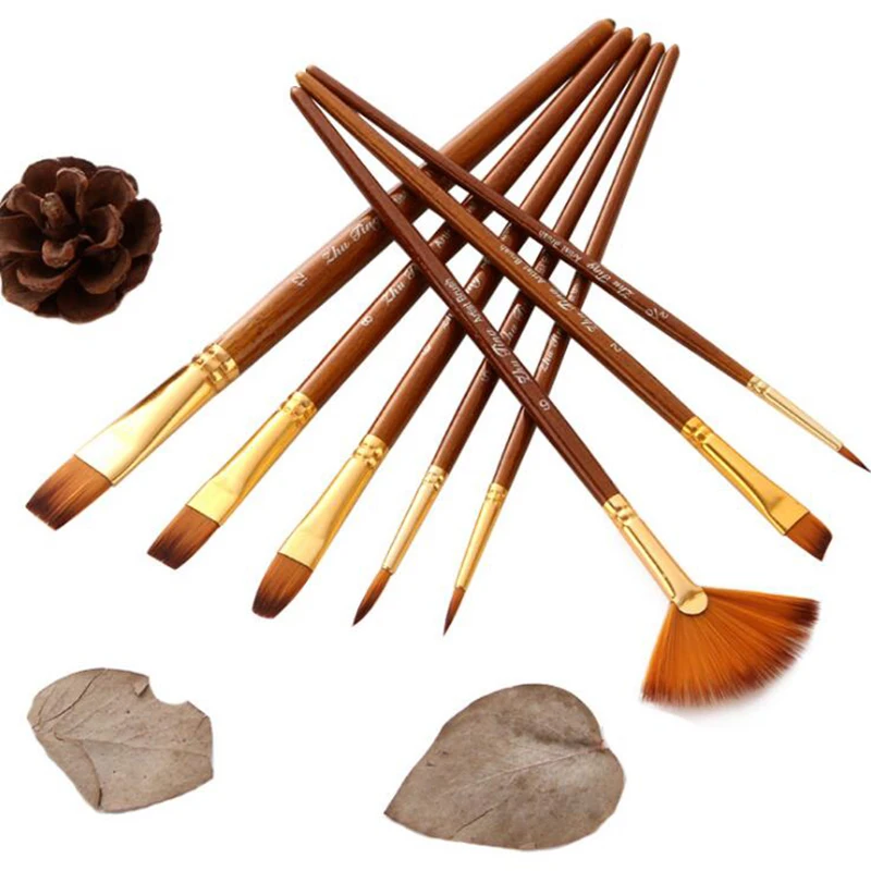 10Pcs/set Nylon Hair Painting Brush New Paint Brushes Set Oil Acrylic Brush Watercolor Pen Round And Fan Shape Tip Brush