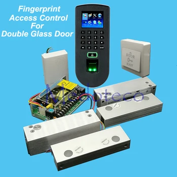 

Full Fingerprint & Rfid Access Control System Kit Double Frameless Glass Door Access Control Set+Power Supply+Eletric Bolt Lock
