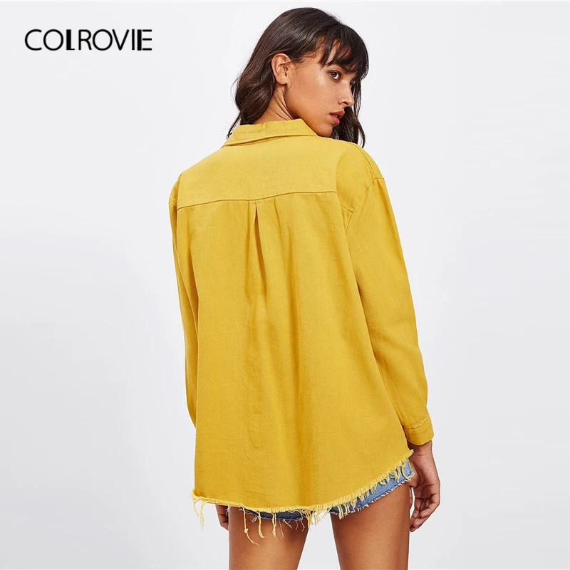 Женская однобортная джинсовая куртка COLROVIE Повседневная Верхняя одежда желтого