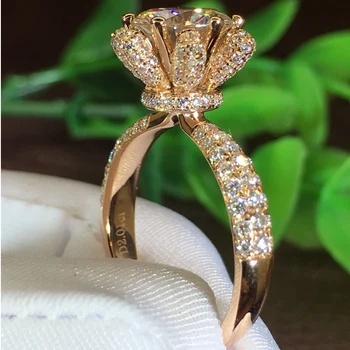 

2 Carat 18K Rose Gold Moissanite Diamond Ring Rose Flower Luxury Crown Women Wedding Party Engagement Anniversary Ring 2 Ct