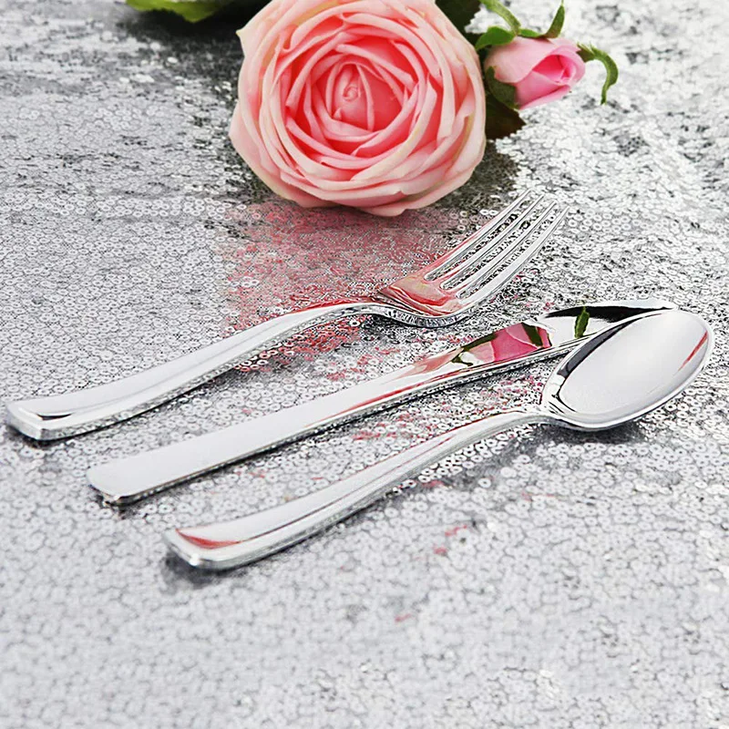 25 шт роскошный комплект пластиковой посуды розовое золото одноразовый нож вилка ложка вечерние столовые приборы для свадьбы или «нулевого дня рождения» день рождения деко